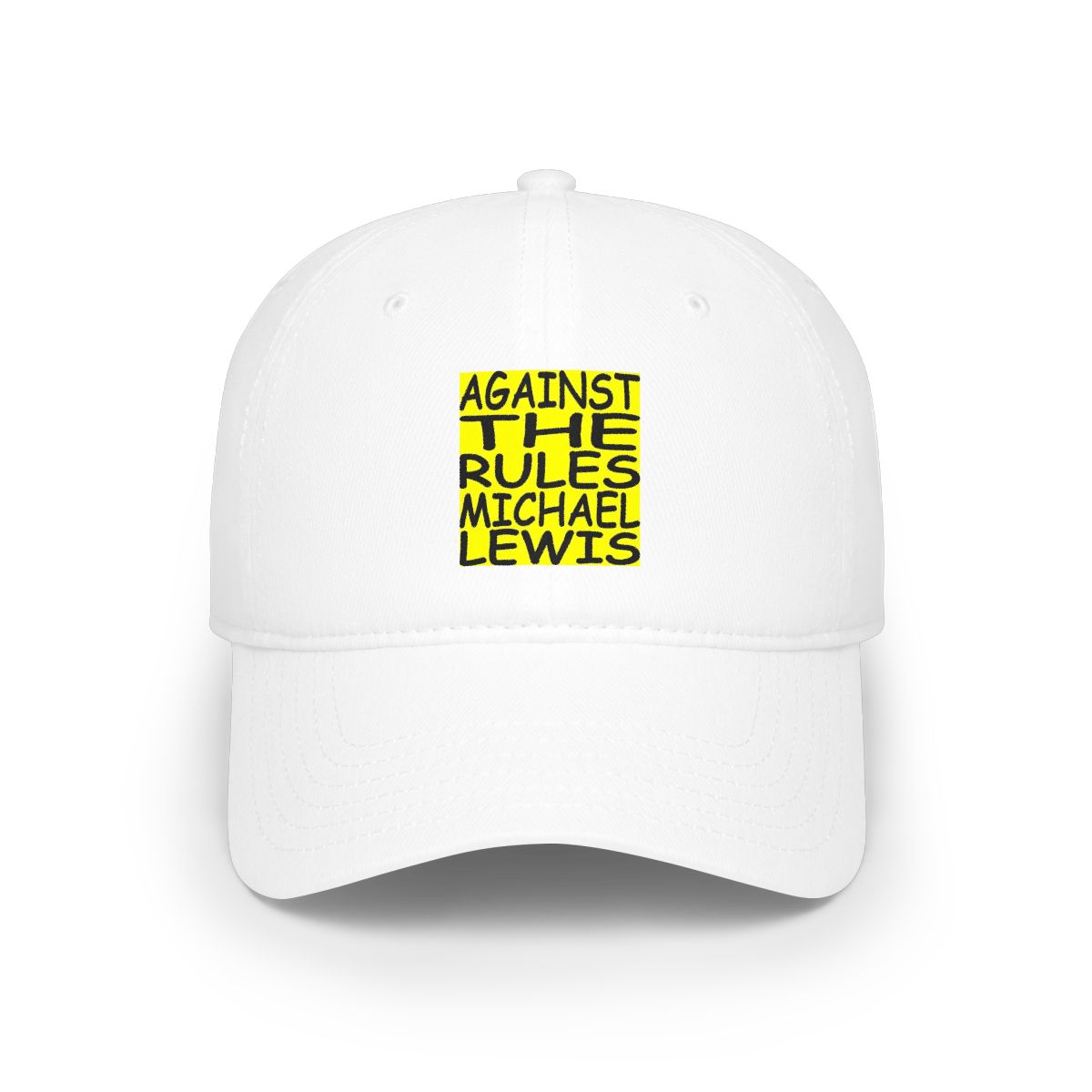 Against the Rules Michael Lewis Cap | Embroidered Yellow Text Baseball Cap | Against The Rules Podcast - alternate angle 3, merchandise